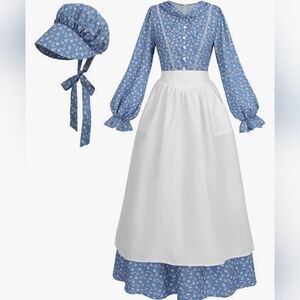 Nuogi Prairie Dress Women Colonial Pioneer Dress with Bonnet Adult Colon…